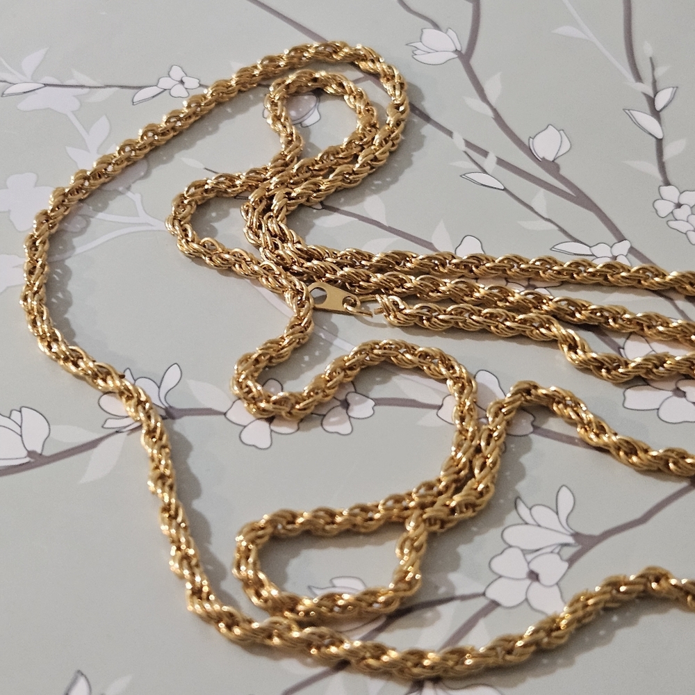 Long Gold Rope Chain Necklace - Picture 7 of 11